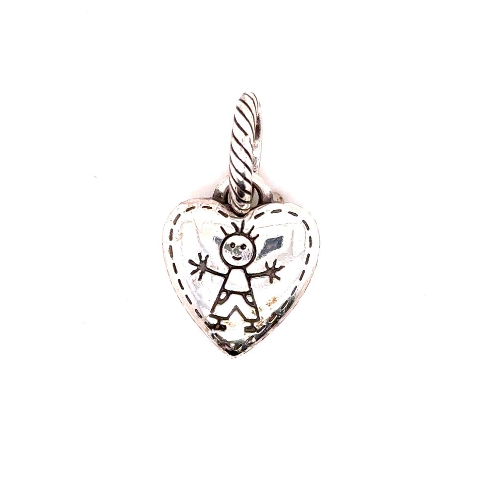 Brighton Silver Heart Charm Stick Figure Child Filigree Scroll Pendant